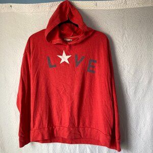 SUNDRY Anthropologie Love Star Print Red Hoodie Pullover Sweatshirt 2/Medium